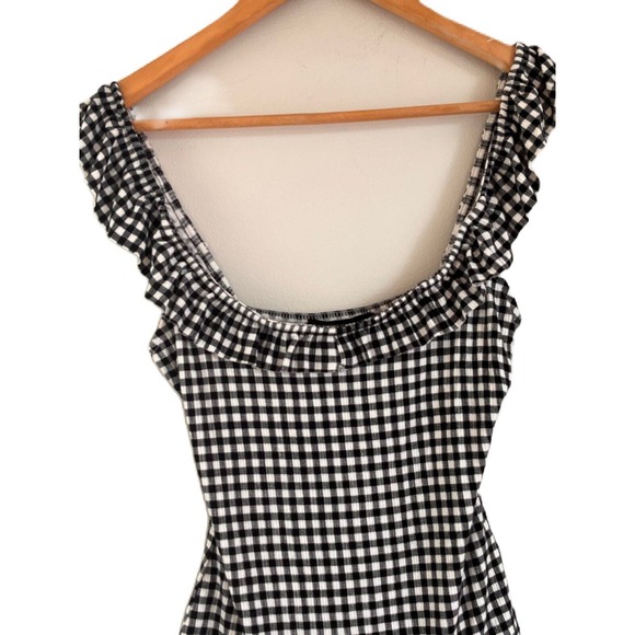 FOREVER 21 ONE PIECE Ribbed GINGHAM BODY SUIT WITH RUFFLE TRIM Medium - Picture 5 of 12